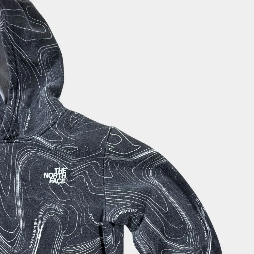 The North Face Boys Hoodie Small 7/8 Gray Topo Map Print Pullover Sweatshirt TNF